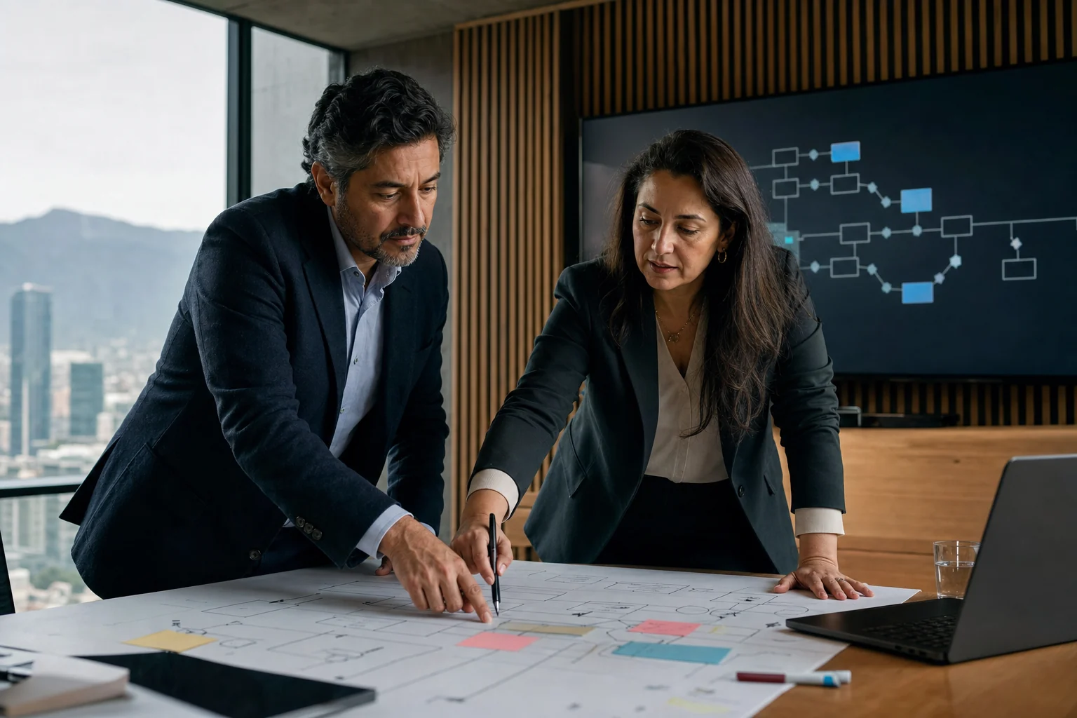 Especialistas analizando un proceso empresarial